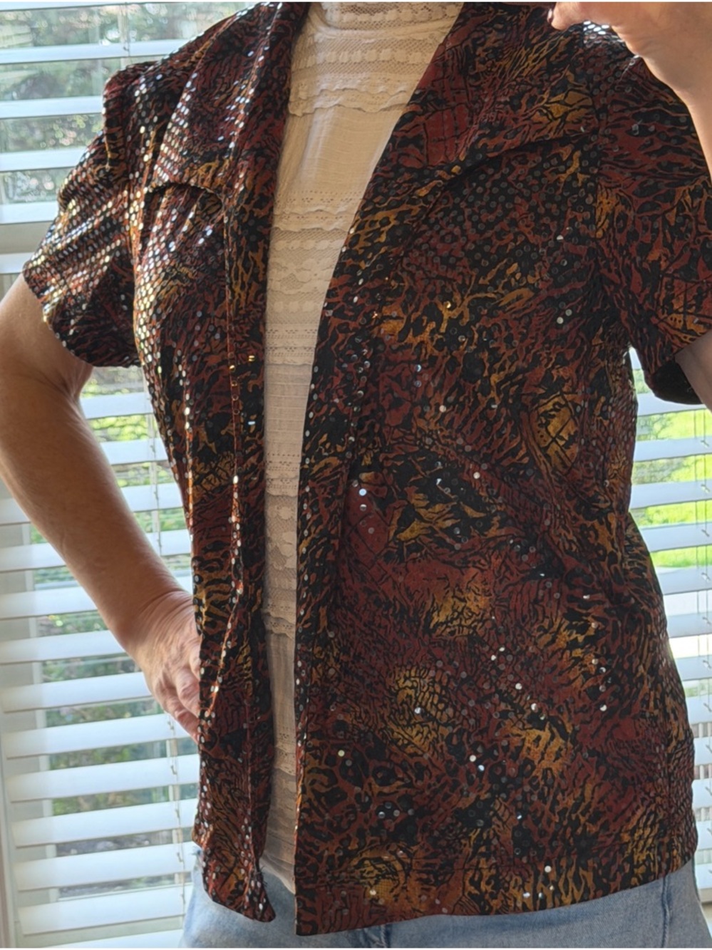 Vintage Y2K Indie Sleaze Sequin Open Front Blazer Top S/M - Picture 3 of 12